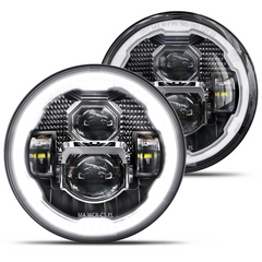 7 Inch Halo Led Headlights Round Compatible with Jeep Wrangler White+Amber Halo