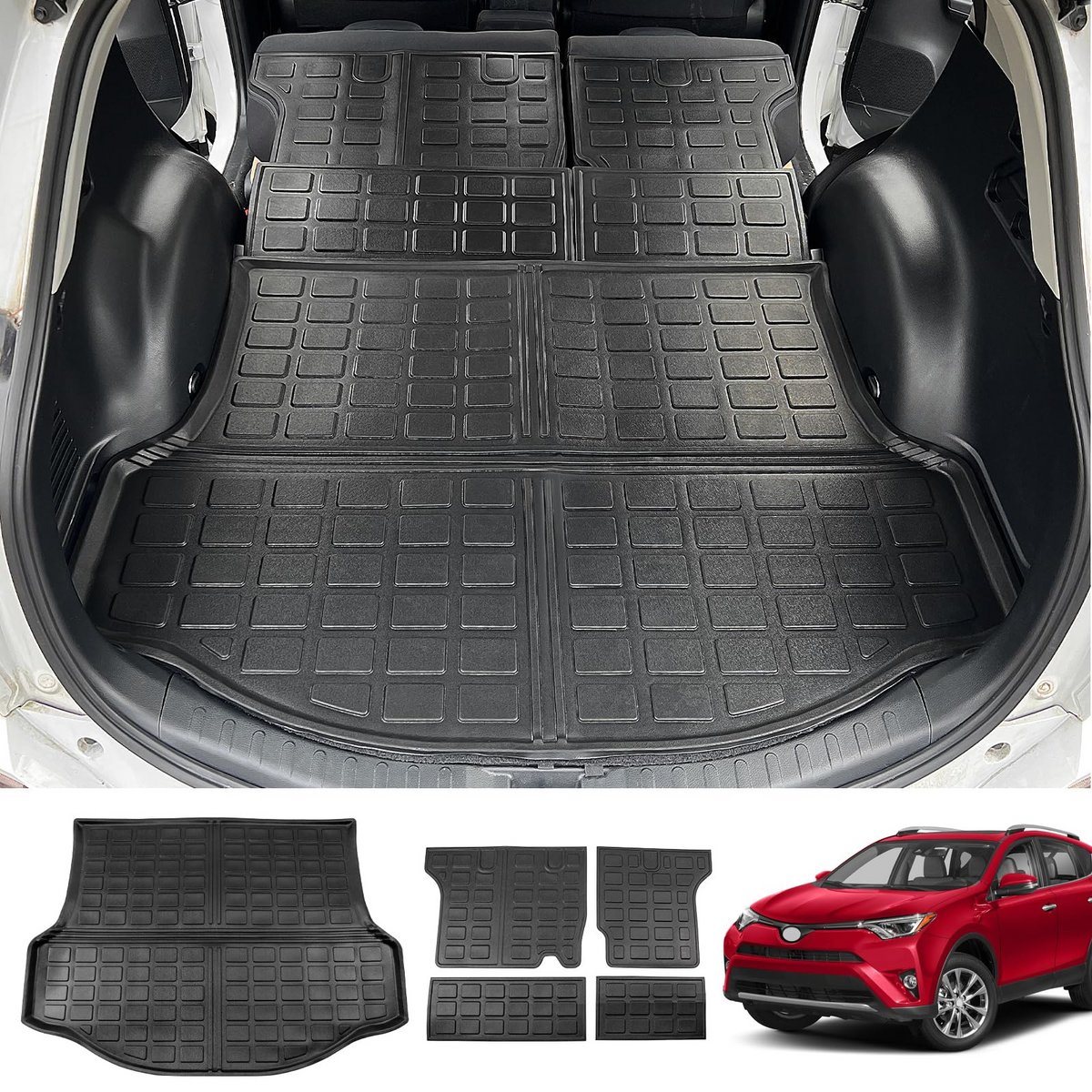 Rear Trunk Mat + Backrest Mats for 2013-2018 Toyota RAV4 TPE Material