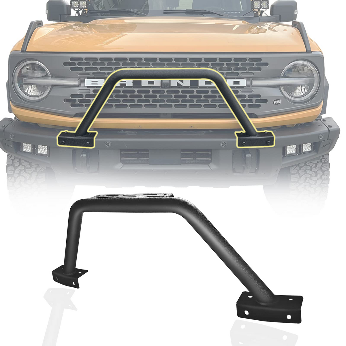 Bull Bar Grille Brush Guard with Light Mount for 2021 2022 2023 Ford Bronco