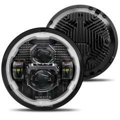 7 Inch Halo Led Headlights Round Compatible with Jeep Wrangler - Black/Chrome White Halo