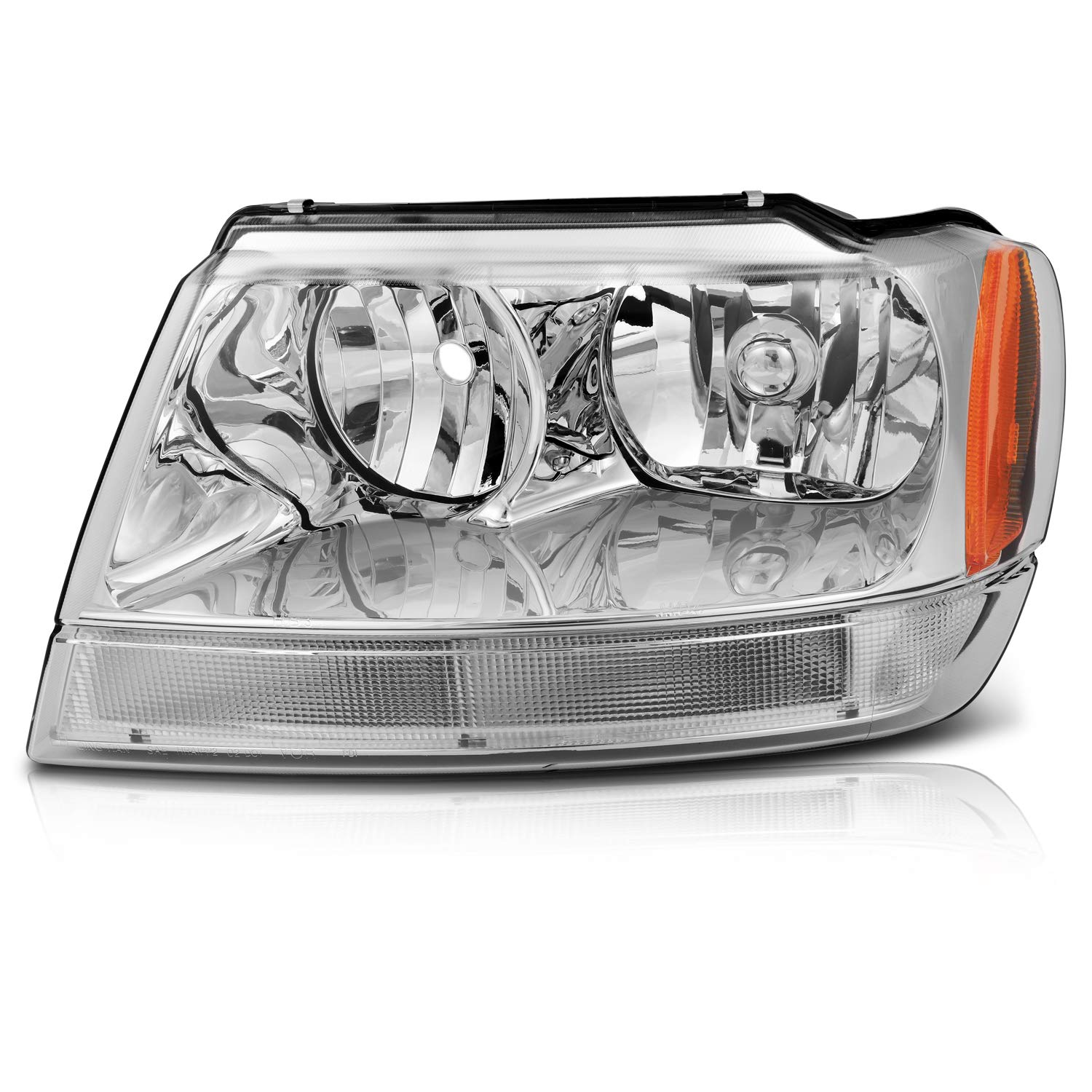 Headlights for Jeep Grand Cherokee 1999-2004 (Chrome Housing Amber Corner Clear Lens)