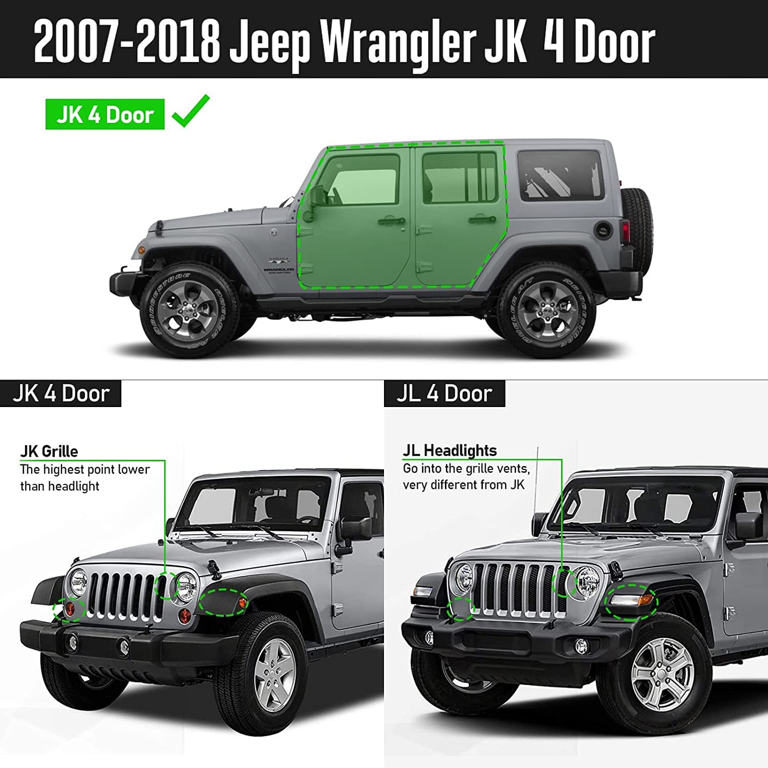 Running Boards Nerf Bars Side Steps Compatible for Vehicle 2007-2018 Jeep Wrangler JK 4 Door