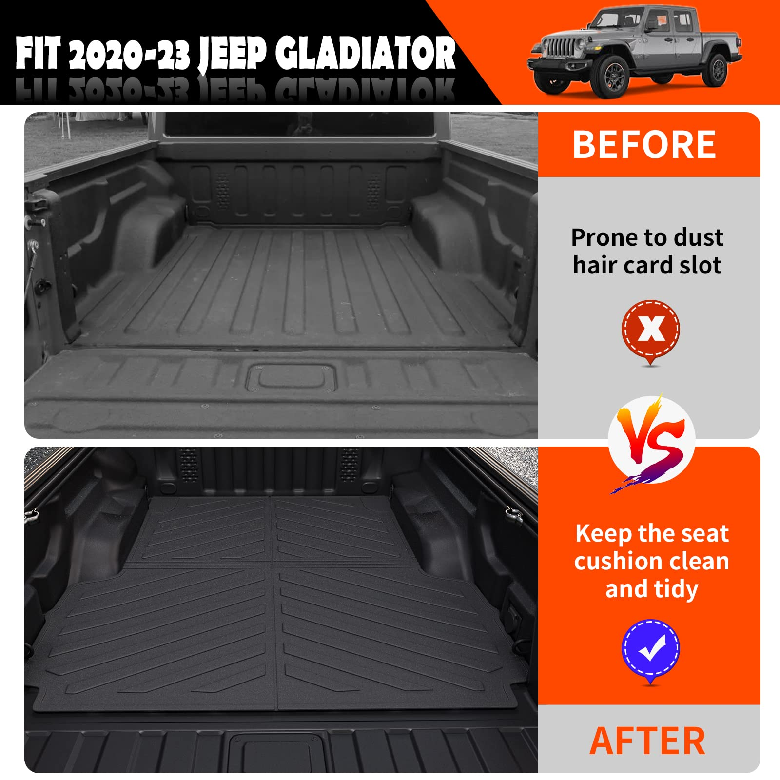 Truck Bed Mat TPE Material for 2020-2023 Jeep Gladiator JT Pickup