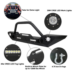 Front Bumper for Jeep Wrangler JK JL Gladiator JT & Pair 18W LED Lights