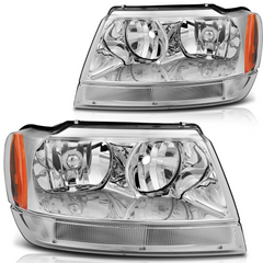 Headlight Assembly Compatible with for Jeep for Grand Cherokee 1999-2004(Chrome Housing Amber Reflector Clear Lens)