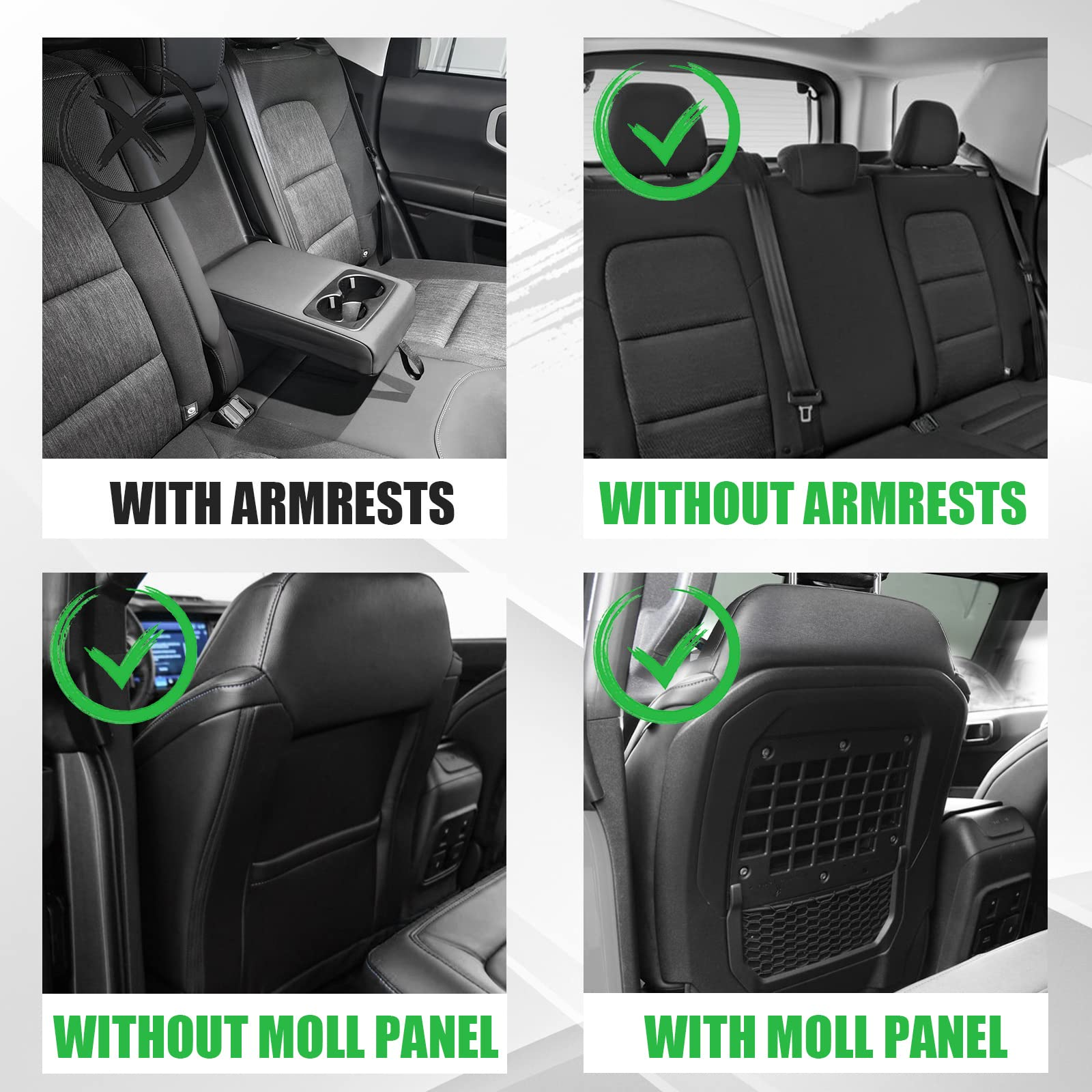 Seat Covers Protector with Backrest and Armrest for Ford Bronco Accessories 2021-2023 4-Door (car without Molle Panels)