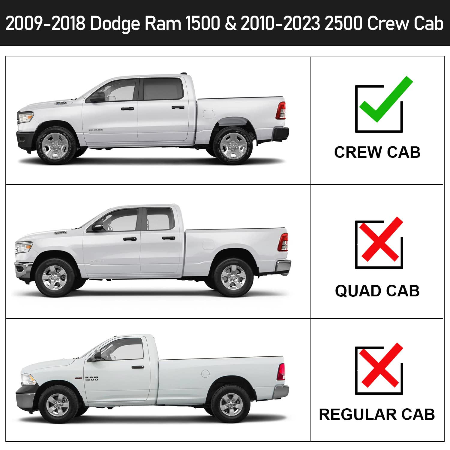 Running Boards for Dodge Ram 1500/2010-2022 Ram 2500 3500 Crew Cab(Include 2019-2023 Classic)