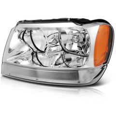 Headlight Assembly Compatible with for Jeep for Grand Cherokee 1999-2004(Chrome Housing Amber Reflector Clear Lens)