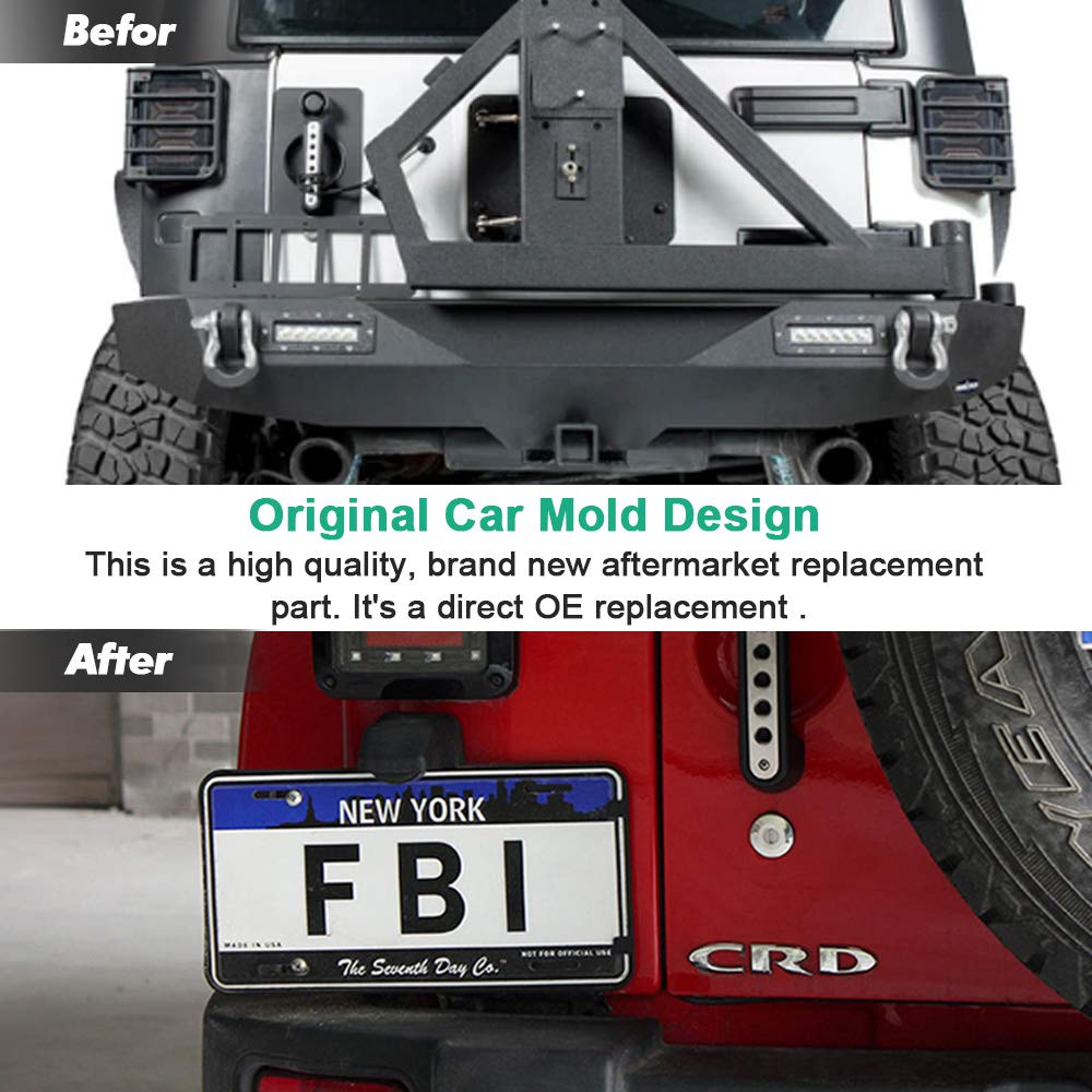 Black Rear License Plate Holder Frame with Light Compatible with 2007-2018 Jeep Wrangler JK All Models