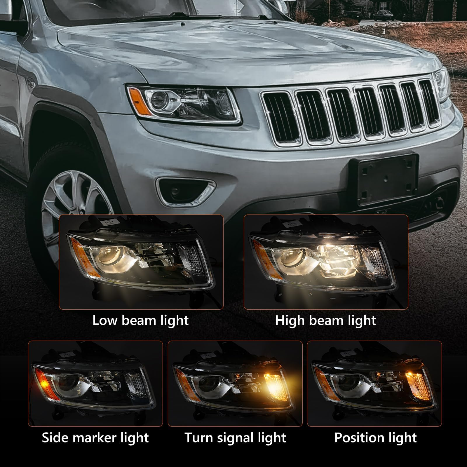 Halogen Headlight Assembly Compatible with 2014-2016 Jeep Grand Cherokee