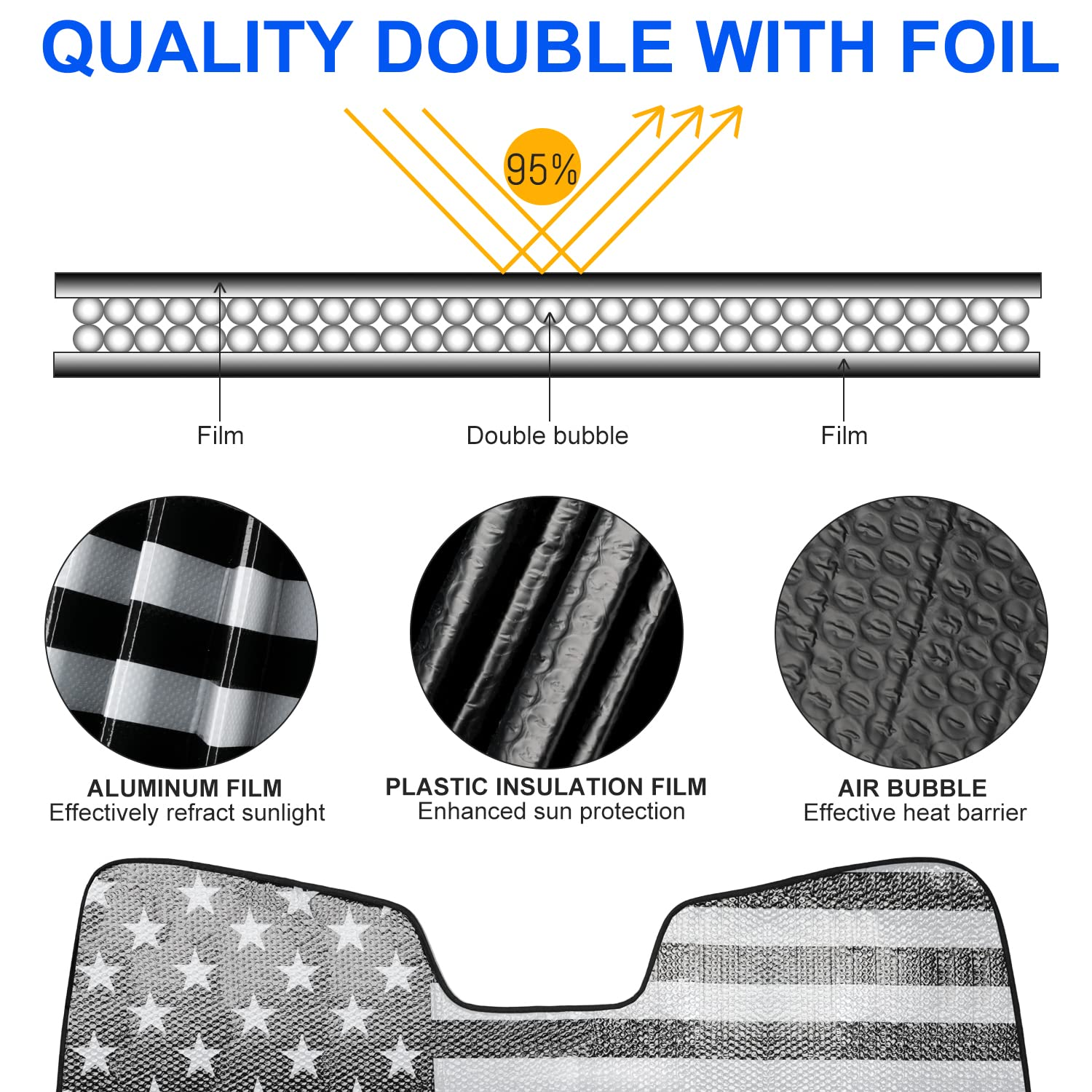 Windshield Sun Shade American Flag Compatible with Ford