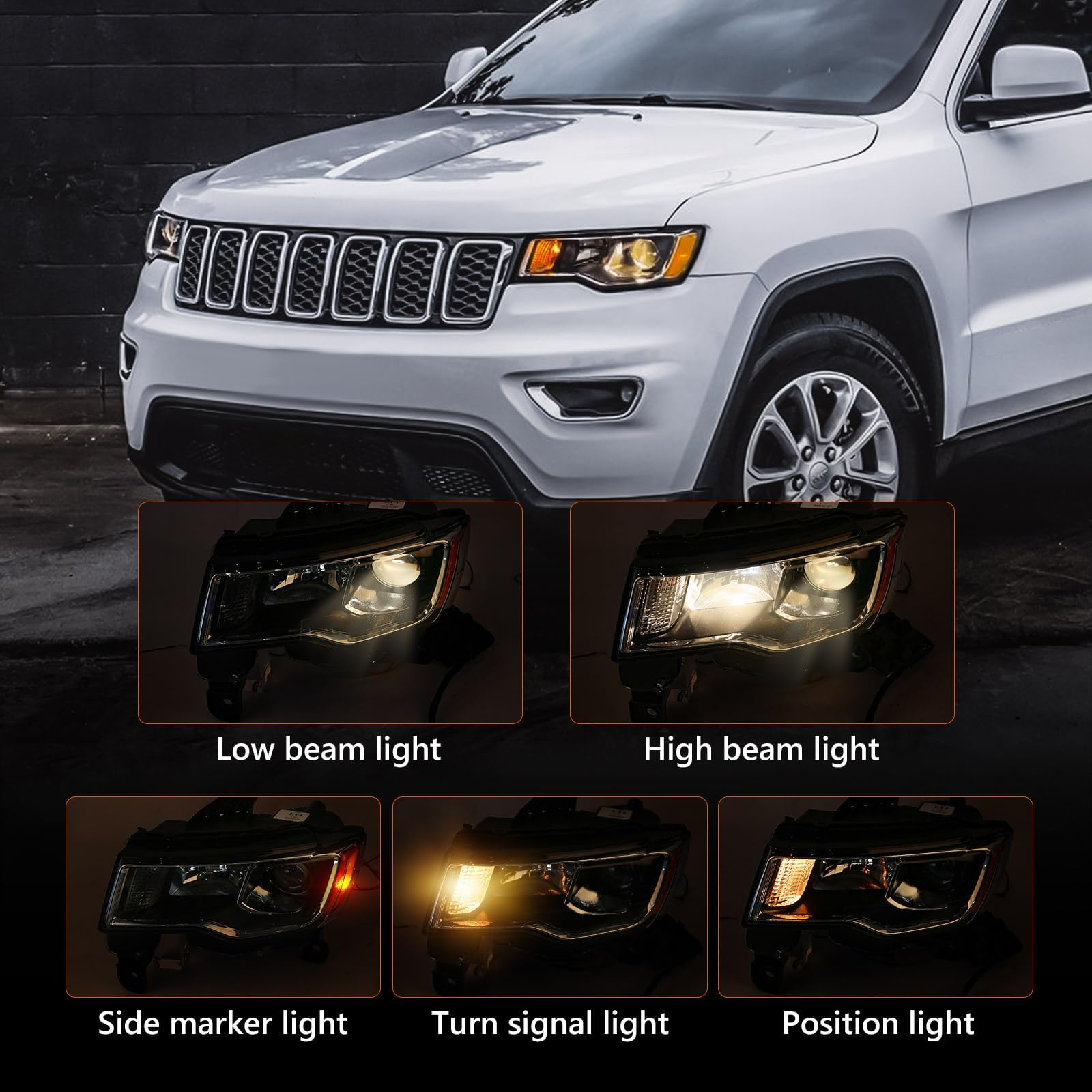 Halogen Headlight Assembly Compatible with 2014-2016 Jeep Grand Cherokee