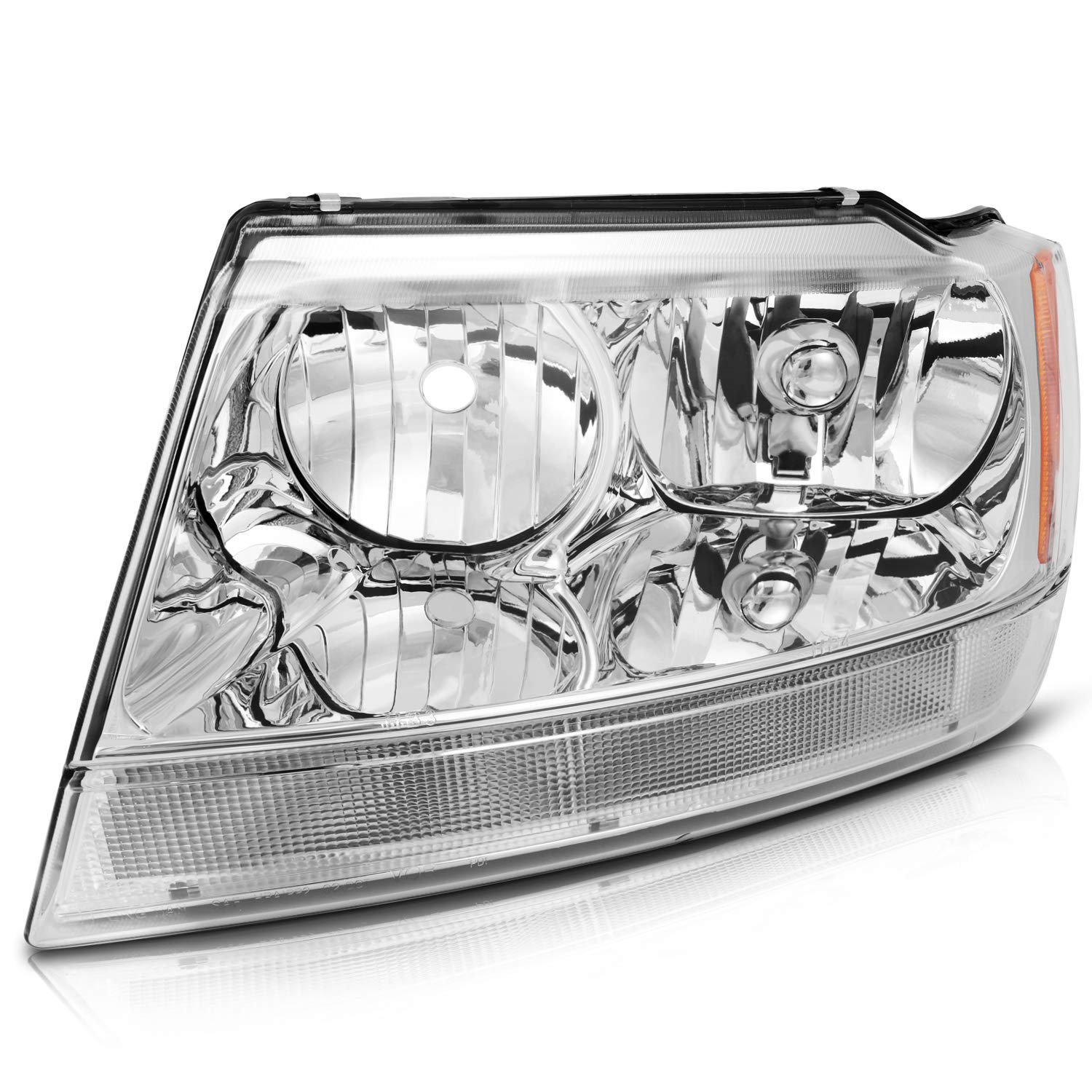 Headlights for Jeep Grand Cherokee 1999-2004 (Chrome Housing Amber Corner Clear Lens)