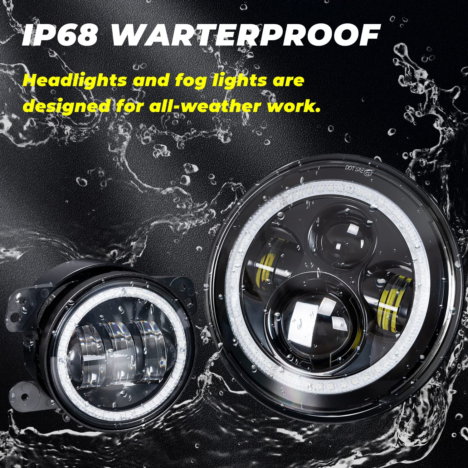 7 inch RGB Halo LED Headlights + 4 inch Fog Lights for Jeep Wrangler