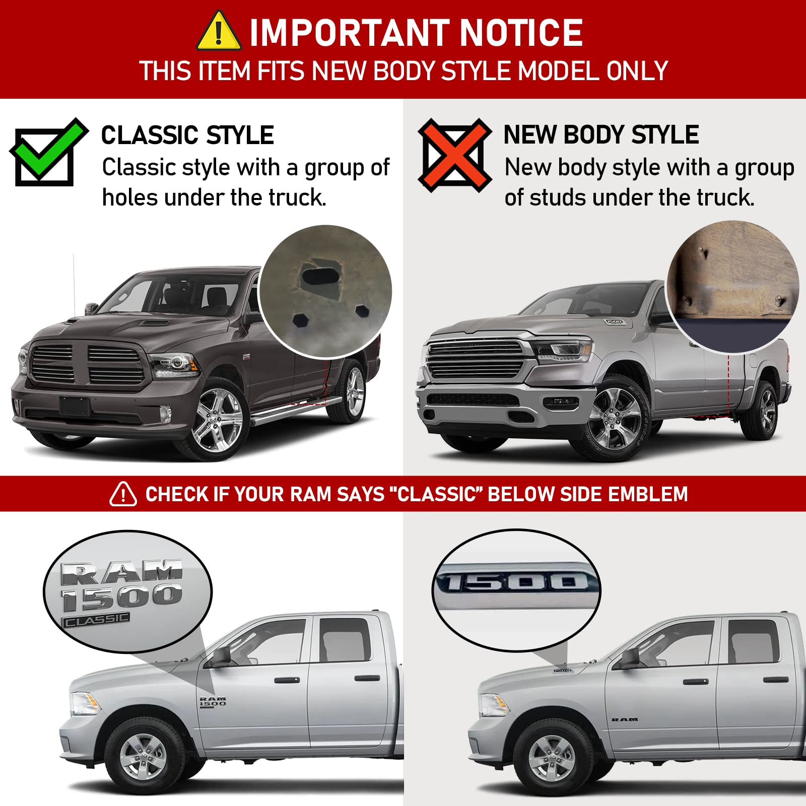 Running Boards for Dodge Ram 1500/2010-2022 Ram 2500 3500 Crew Cab(Include 2019-2023 Classic)