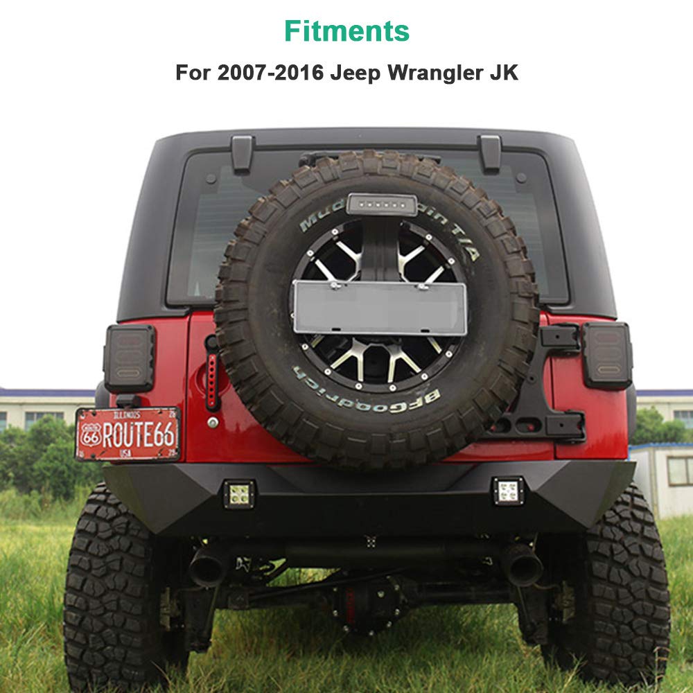 Black Rear License Plate Holder Frame with Light Compatible with 2007-2018 Jeep Wrangler JK All Models