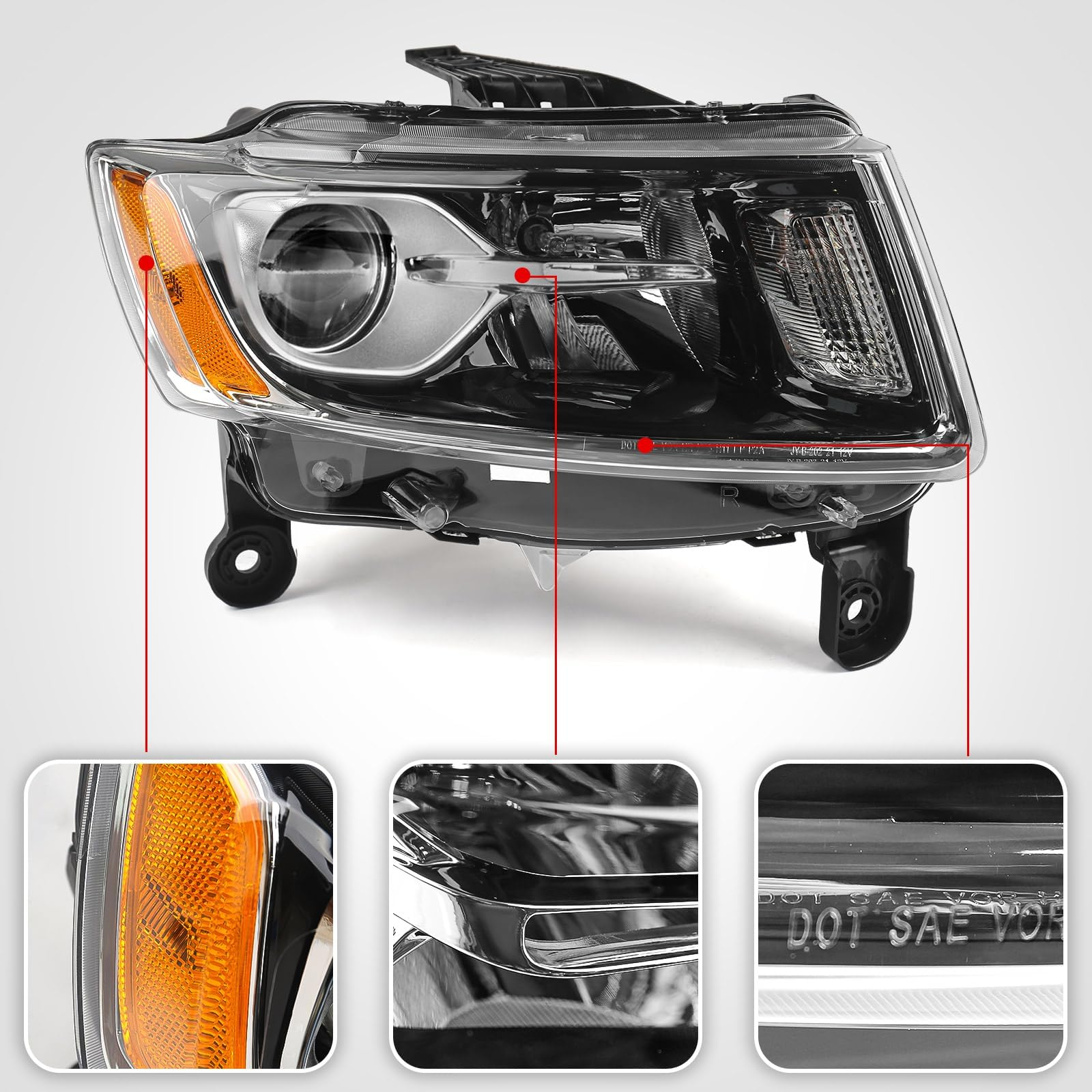 Halogen Headlight Assembly Compatible with 2014-2016 Jeep Grand Cherokee