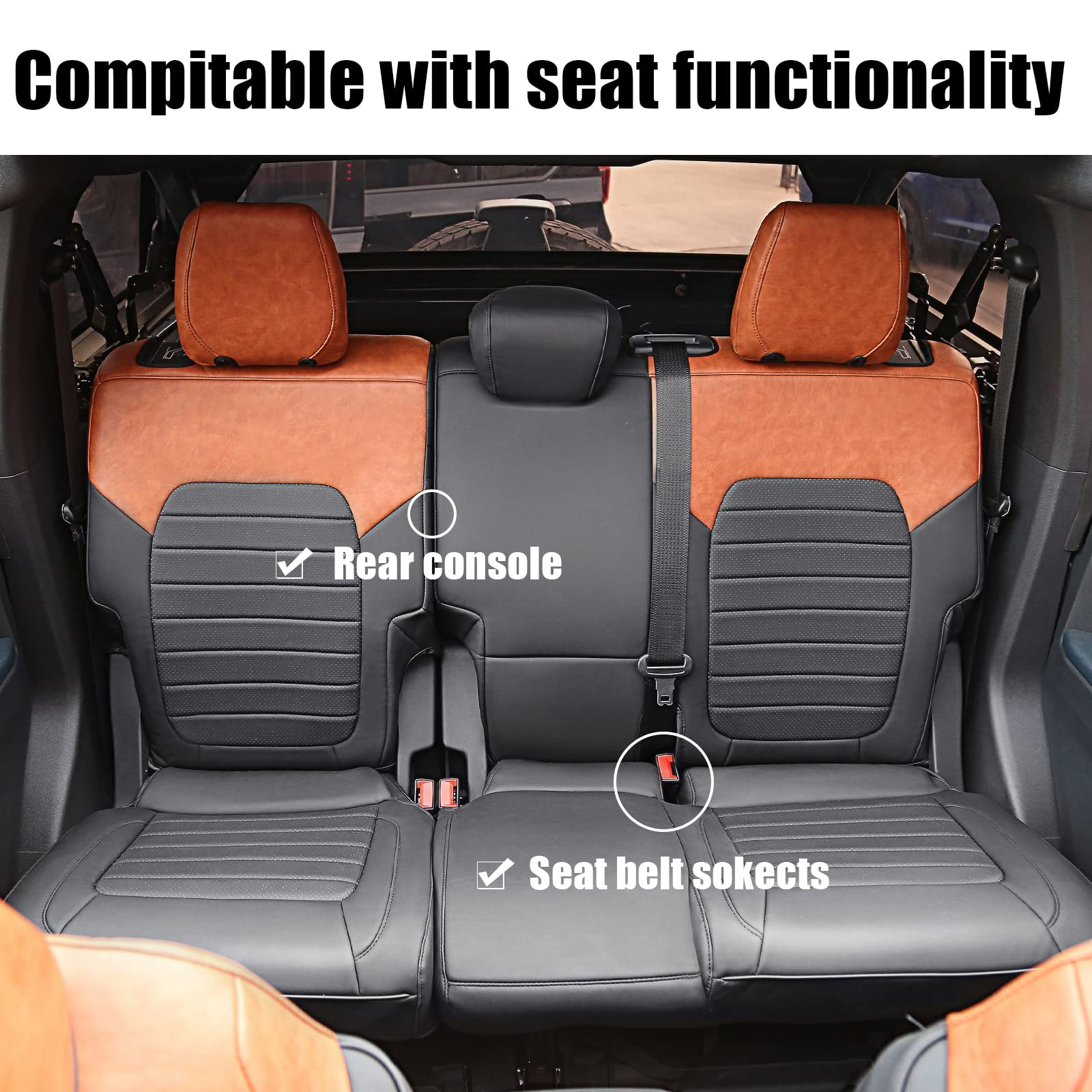 Seat Covers Protector with Backrest and Armrest for Ford Bronco Accessories 2021-2023 4-Door (car without Molle Panels)