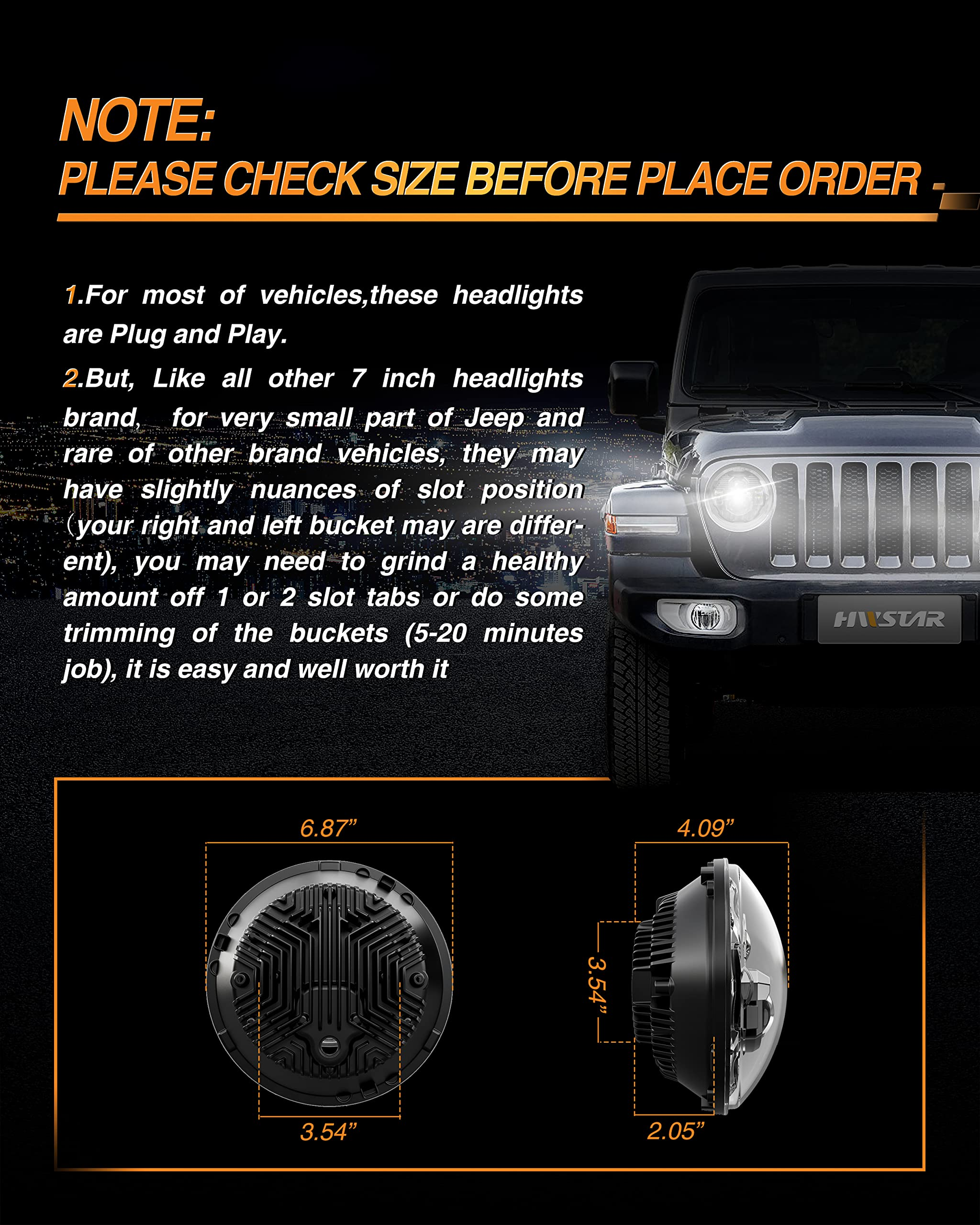 7 Inch Led Headlights Round Compatible with Jeep Wrangler - Chrome