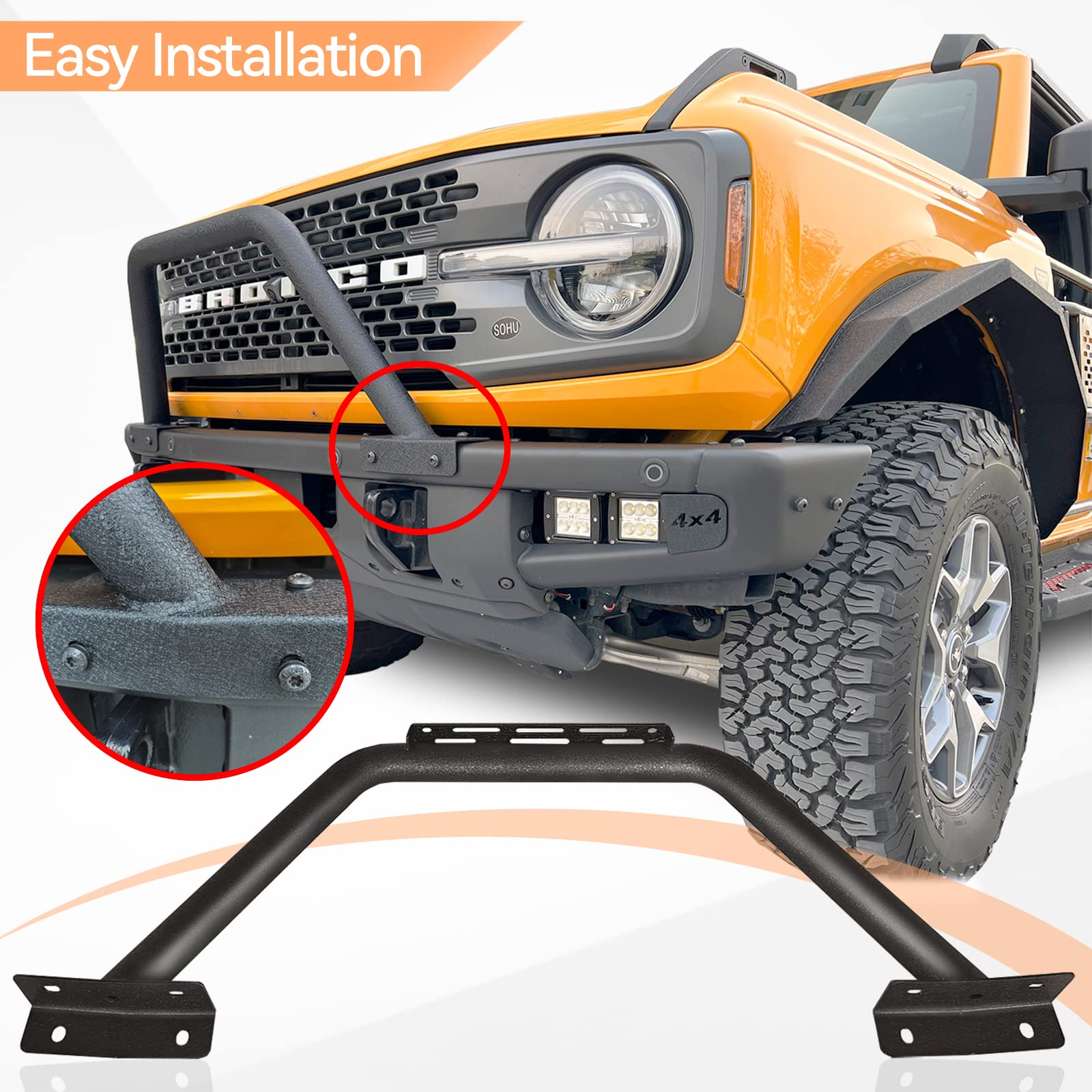 Bull Bar Grille Brush Guard with Light Mount for 2021 2022 2023 Ford Bronco