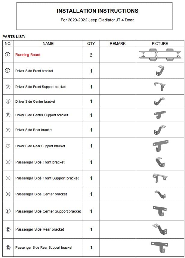 Running Boards for Jeep Gladiator JT 4 Door