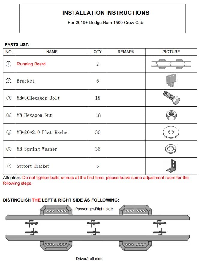 Running Boards Compatible with 2019-2023 Dodge Ram 1500 Crew Cab (excl. 19-23 Classic)