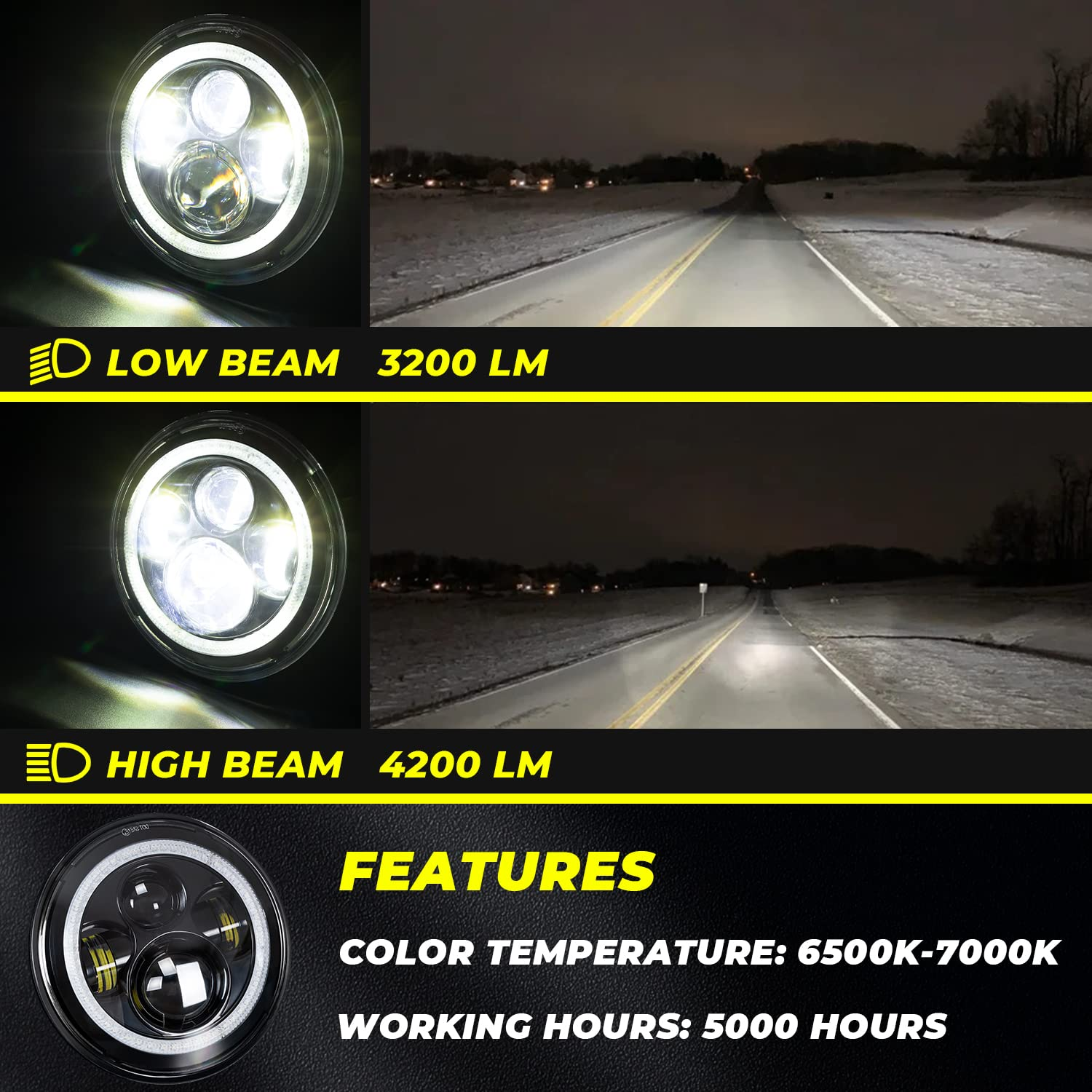 7 inch RGB Halo LED Headlights + 4 inch Fog Lights for Jeep Wrangler