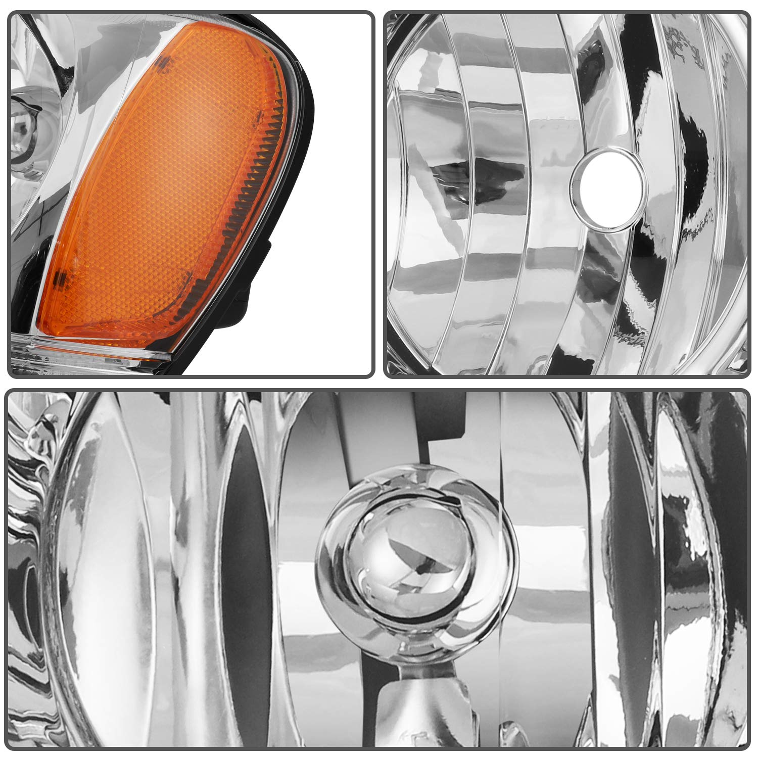 Headlights for Jeep Grand Cherokee 1999-2004 (Chrome Housing Amber Corner Clear Lens)