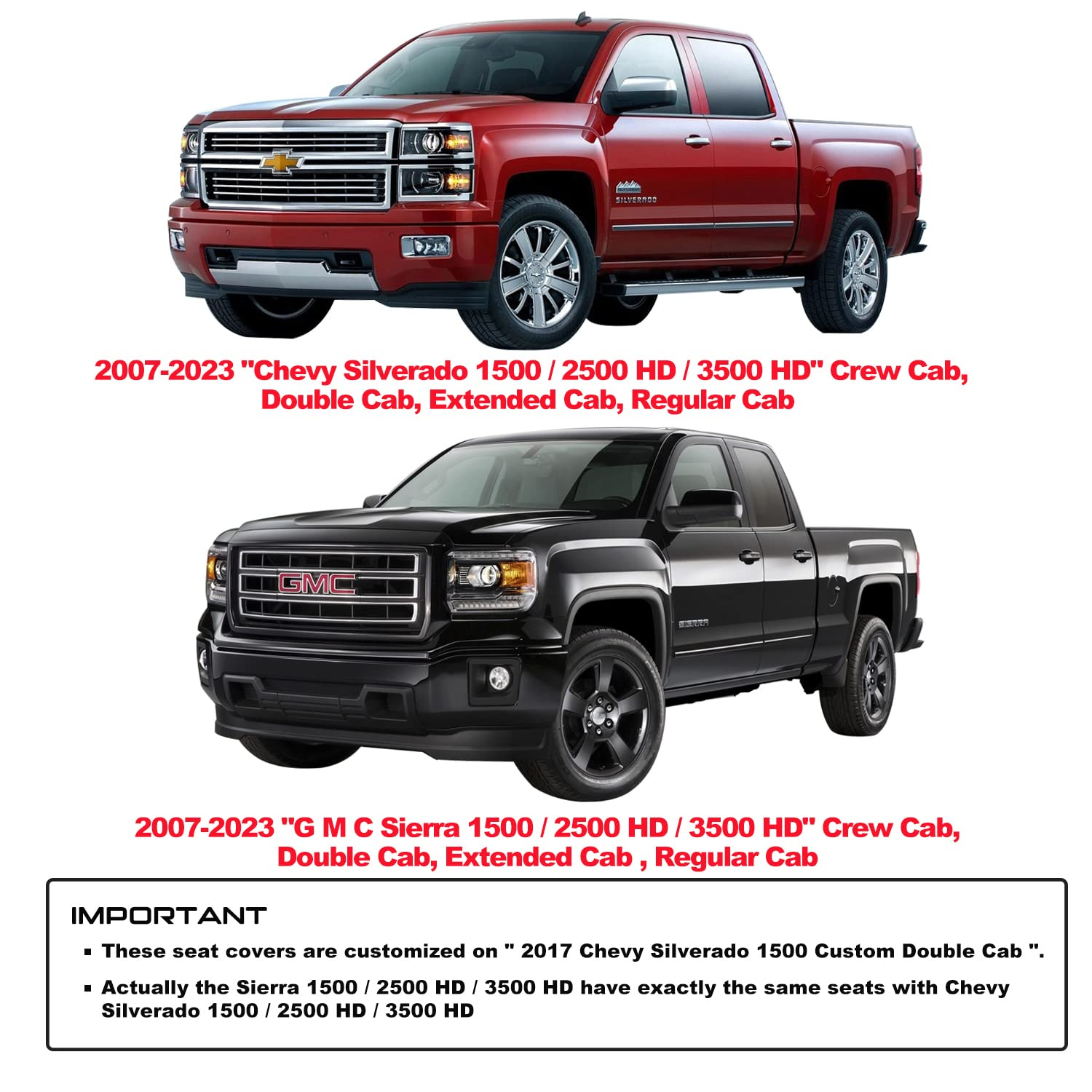 Seat Covers for GMC Sierra Chevy Chevrolet Silverado