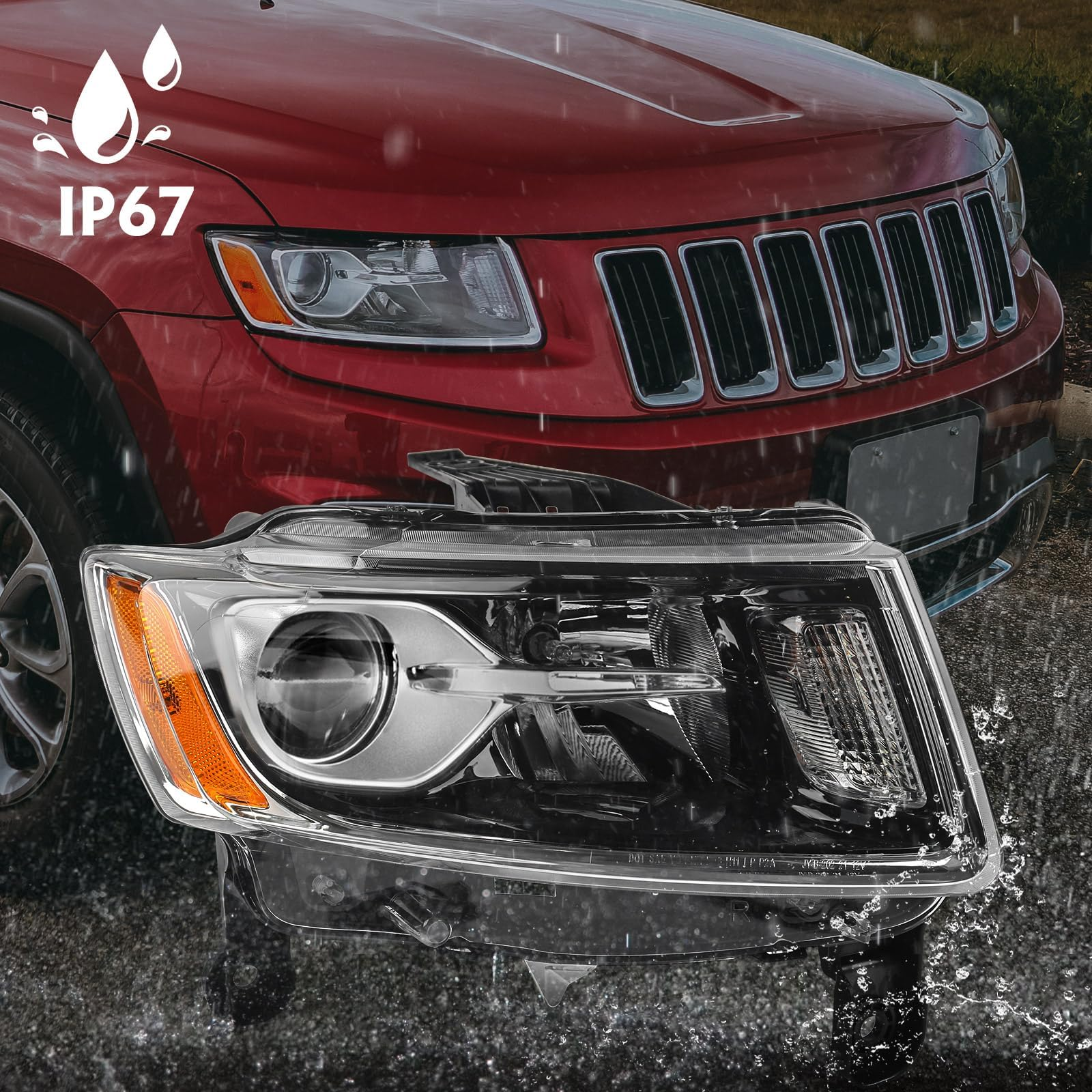 Halogen Headlight Assembly Compatible with 2014-2016 Jeep Grand Cherokee