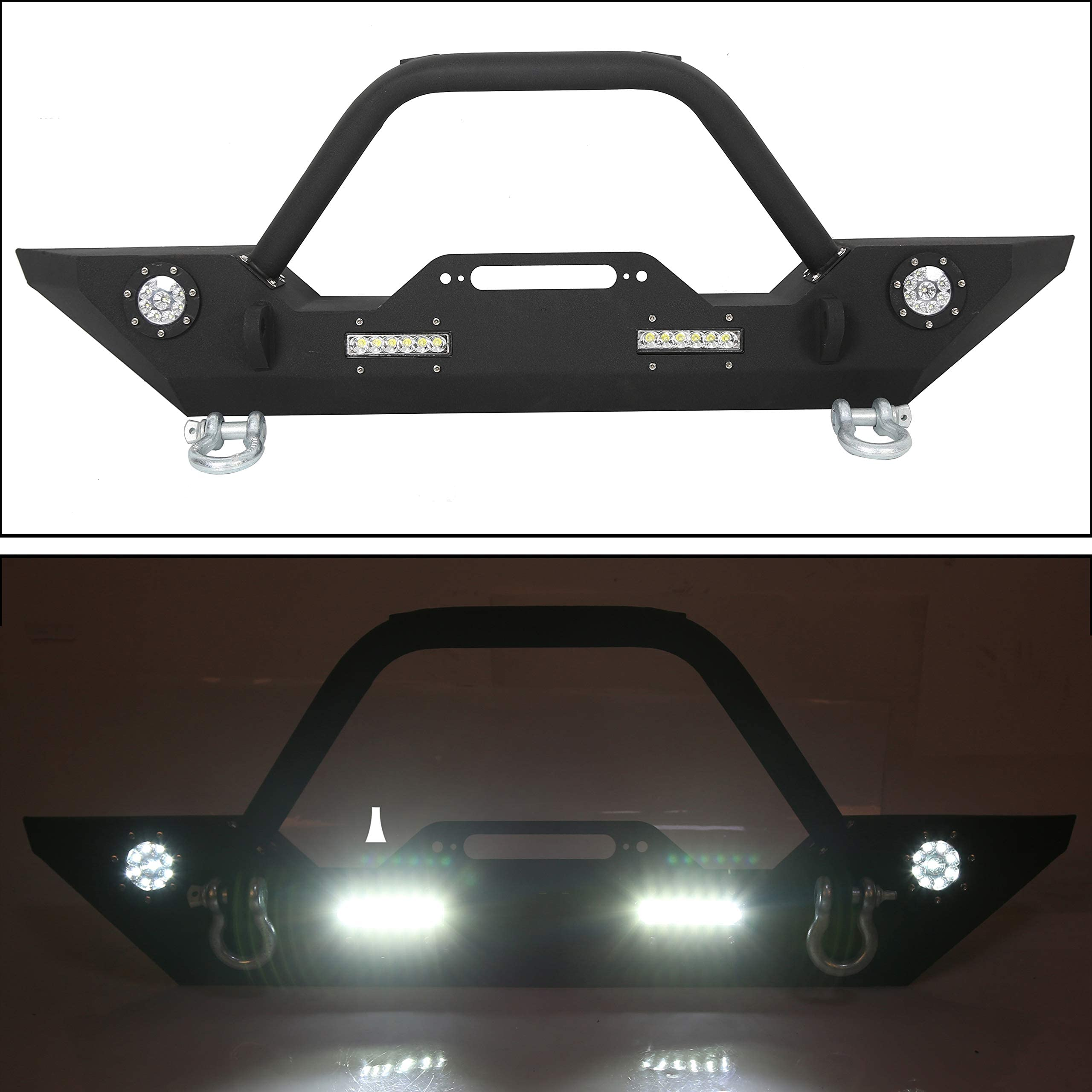 Front Bumper for Jeep Wrangler JK JL Gladiator JT & Pair 18W LED Lights