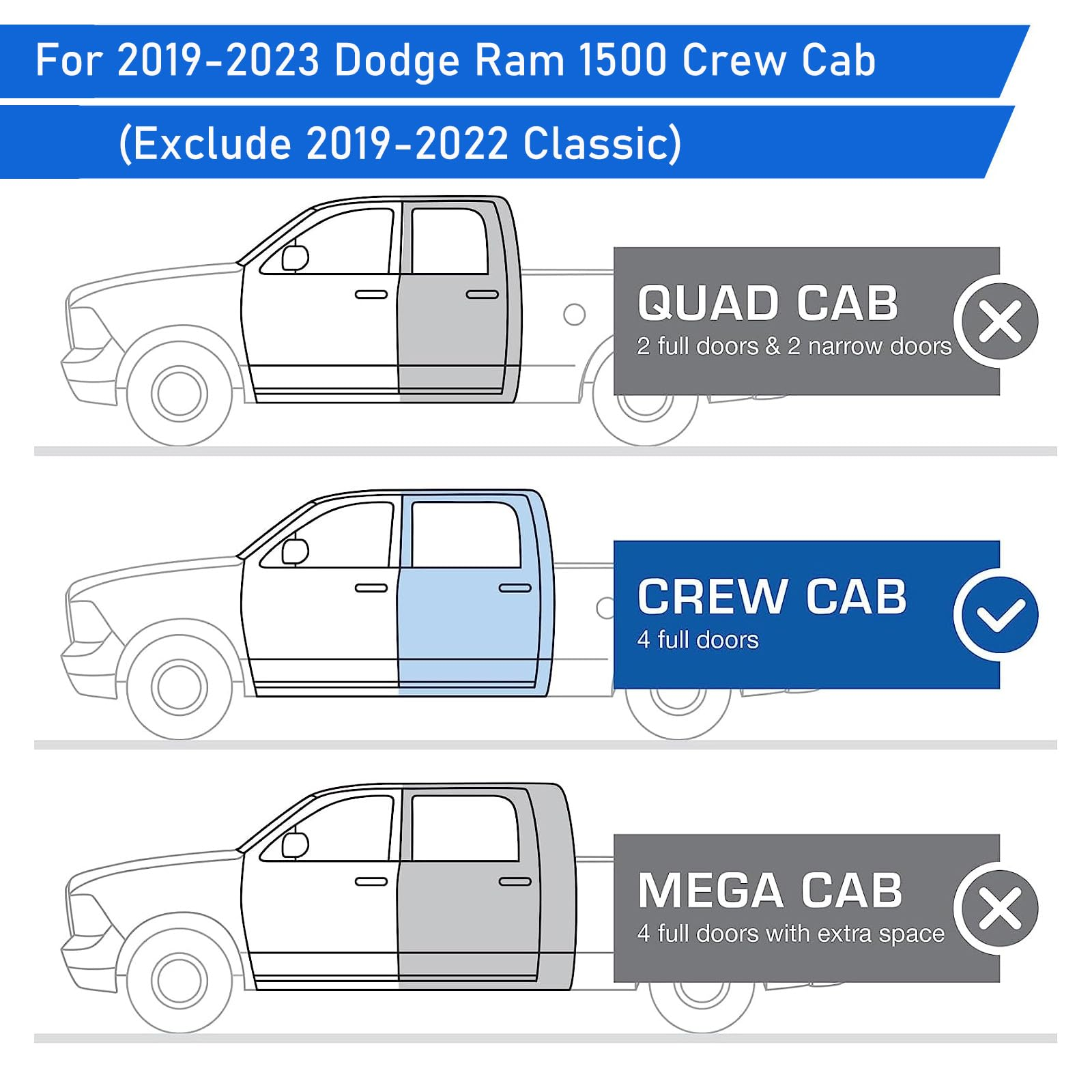 Running Boards Compatible with 2019-2023 Dodge Ram 1500 Crew Cab (excl. 19-23 Classic)