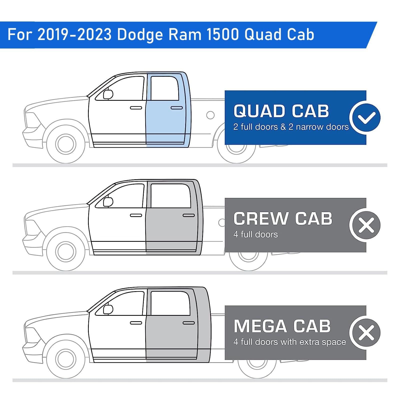 Running Boards Fit 2019-2023 Dodge RAM 1500 Quad Cab (Exclude 19-23 RAM Classic Models)