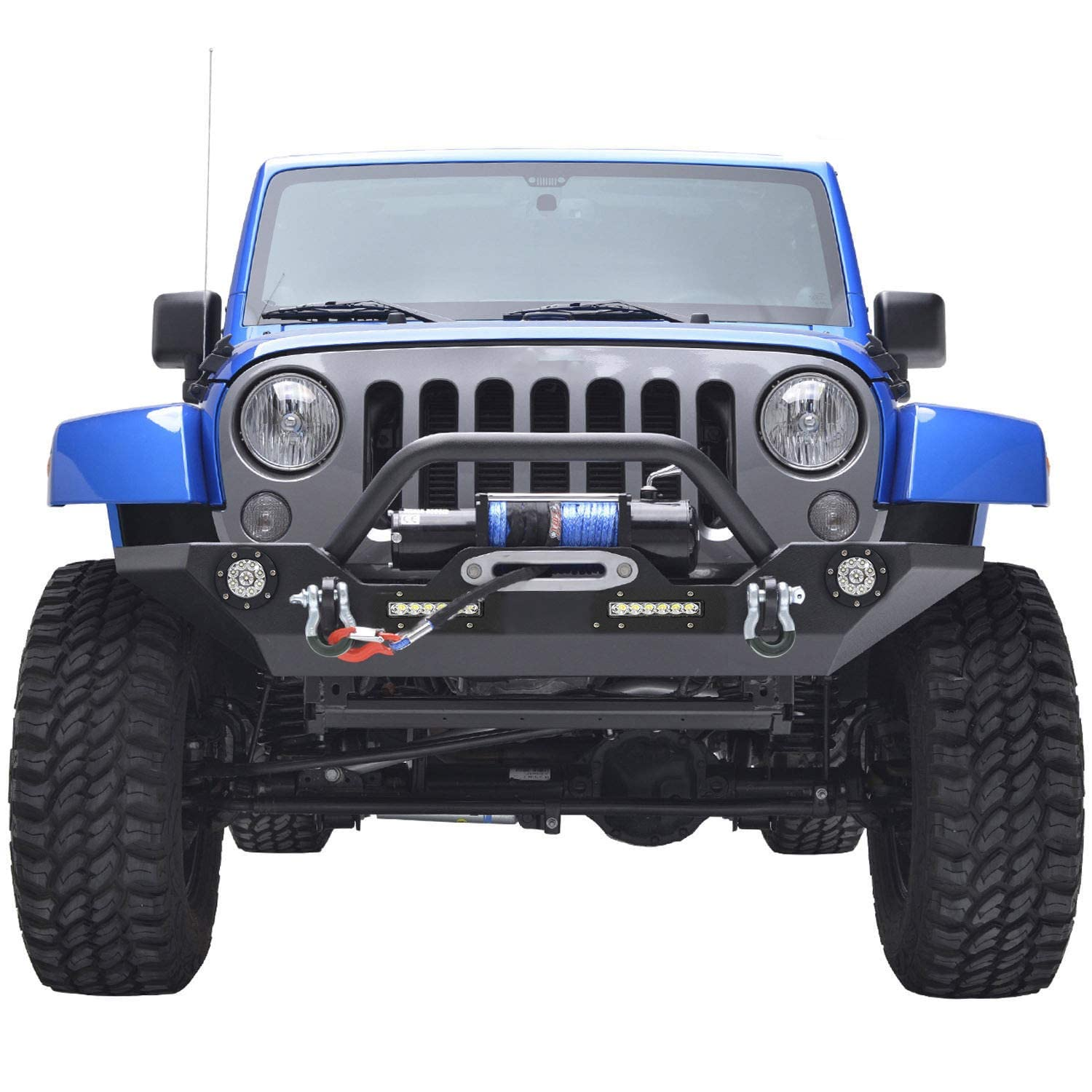 Front Bumper for Jeep Wrangler JK JL Gladiator JT & Pair 18W LED Lights