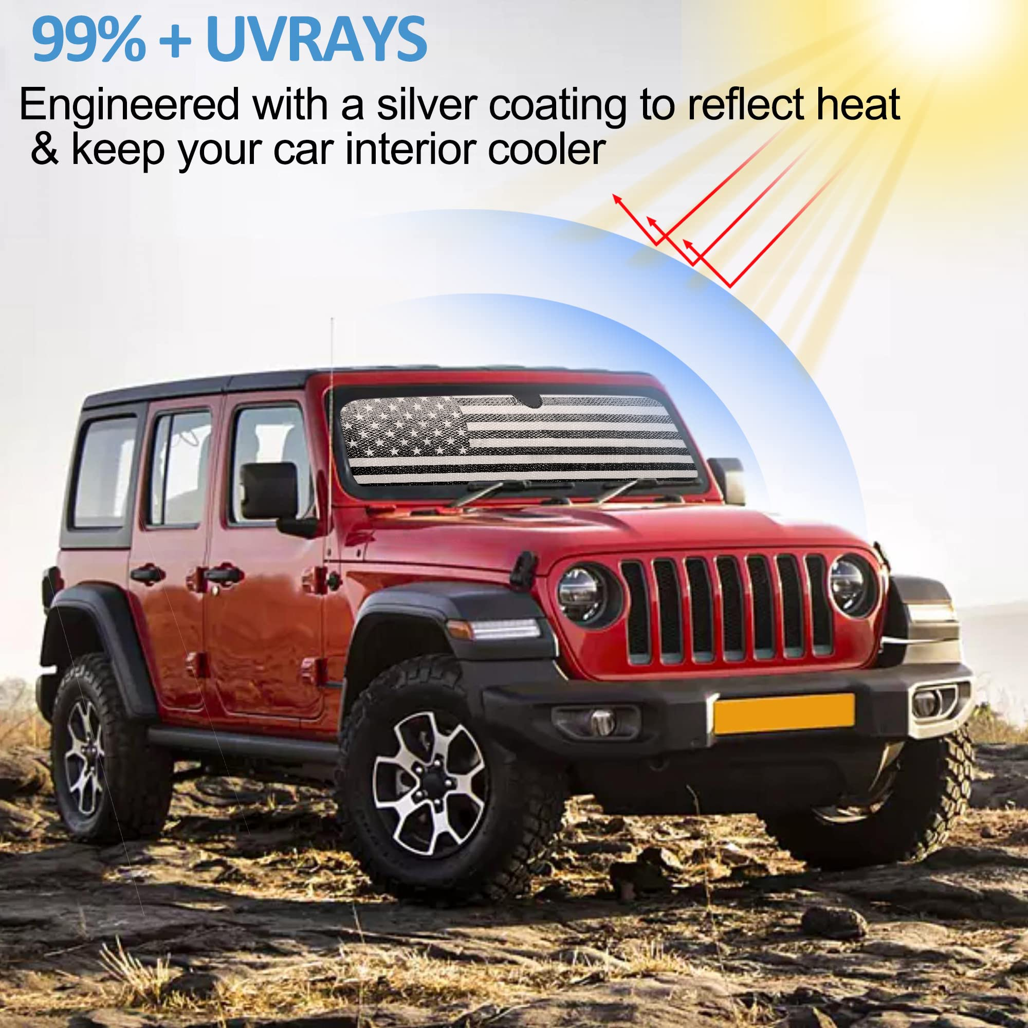 Windshield Sun Shade Compatible with Jeep Wrangler/ Gladiator