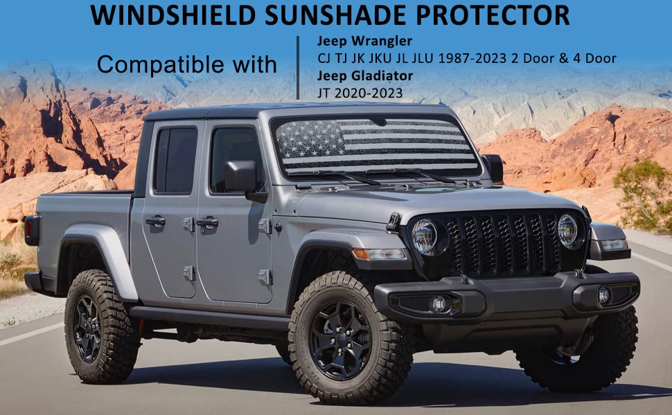 Windshield Sun Shade Compatible with Jeep Wrangler/ Gladiator